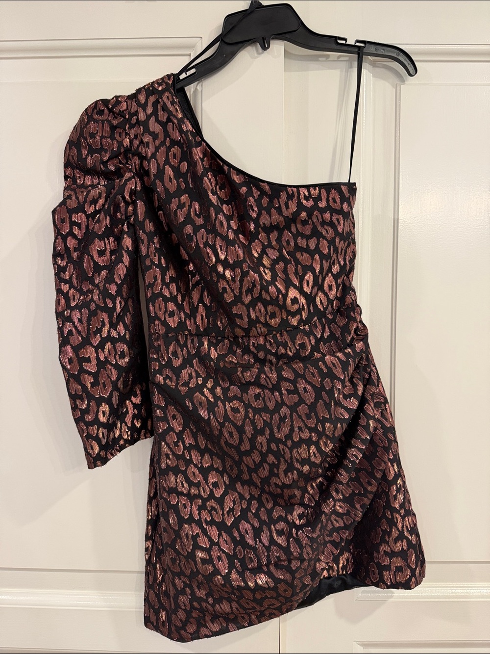 DO+BE One-Shoulder Metallic Rose Leopard Mini Dress